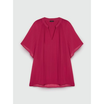 Blusa in georgette con scollo a V, maniche corte raglan e lavorazione plissé FIORELLA RUBINO