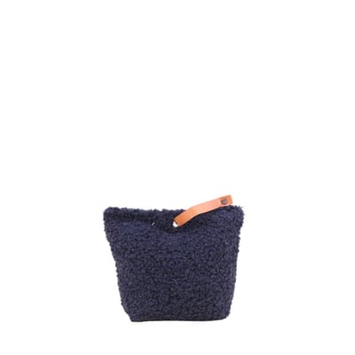 Cale porte en bouclette bleu moutonnée avec lanière aspect cuir ORNAMI