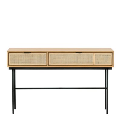 Console AUGUSTIN en chêne clair et cannage BLANC D’IVOIRE