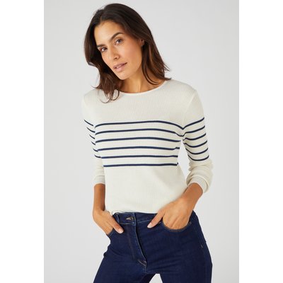 Pull col rond en laine mérinos, uni et rayé DAMART