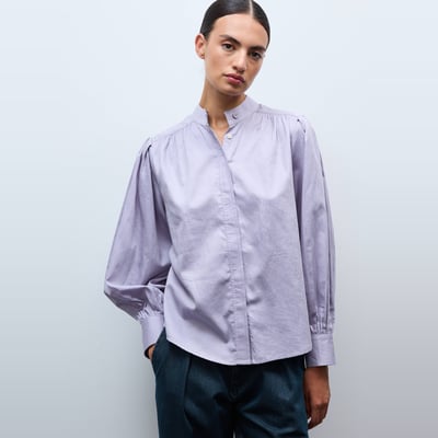 Chemise unie avec manches longues bouffantes et col officier en BIO GOTS MONOPRIX