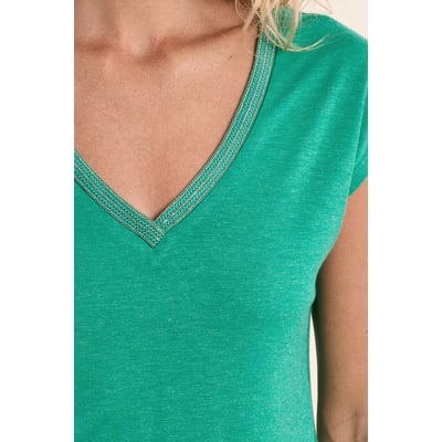 T-shirt à col V, orné de strass MOLLY BRACKEN