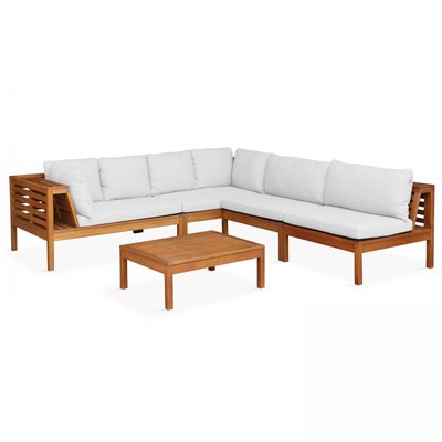 Salon de jardin bain 5 places en bois avec table, MAUPITI OVIALA