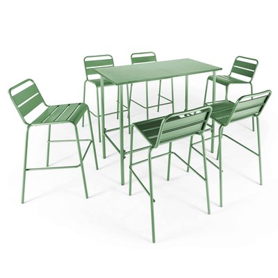 Salon de jardin table haute de jardin en métal et 6 tabourets, PALAVAS OVIALA