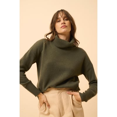 Pull Col Roulé 4 Fils Kaki Romane JUST CASHMERE