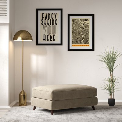 Amelia Textured Velvet Footstool with Dark Wood Legs SO'HOME