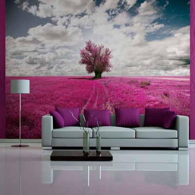 Papier peint intissé panoramique Paysage Prairie couleur fuschia EDEN