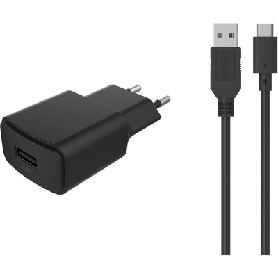 Chargeur secteur USB 2.4A + Câble USB-C 1M Noir ESSENTIEL B
