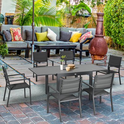 Ensemble de jardin 6 personnes table extensible gris OUTSUNNY