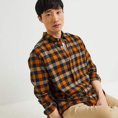Chemise manches longues flanelle à carreaux, en coton BIO MONOPRIX