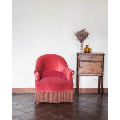 Fauteuil en velours rose Ernest N°33 - Bon état DEBONGOUT