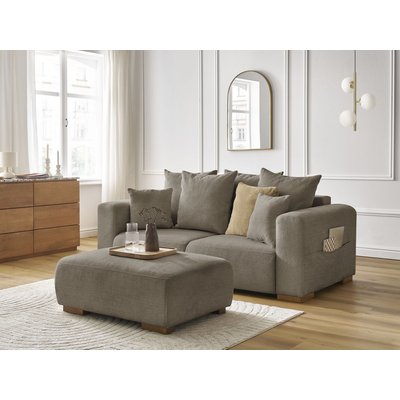 Canapé droit fixe 3 places en tissu chiné avec pouf, SIDONIE BOBOCHIC