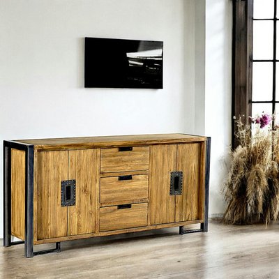 Buffet enfilade bois teck et métal 4 portes 3 tiroirs 186cm CANADA PIER IMPORT