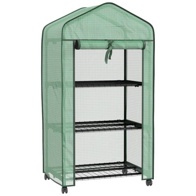 Mini serre de jardin 3 étagères porte enroulable 4 roulettes PE OUTSUNNY