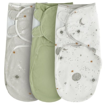 Safe Nights Set of 3 Celestial Moon and Stars Swaddle SILENTNIGHT