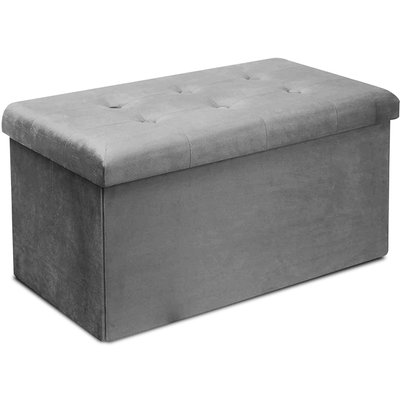 Banquette coffre de rangement velours gris 76x38x38cm WADIGA
