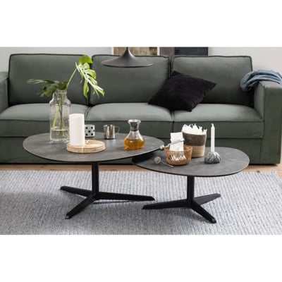 Table basse galet en céramique et pied en métal noir L84 - BARBARA HELLIN, DEPUIS 1862