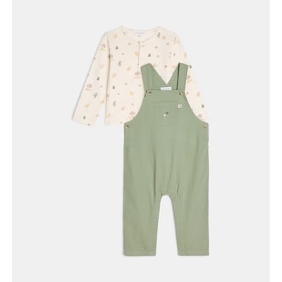 Ensemble t-shirt et salopette tan en sergé de coton bio CADET ROUSSELLE