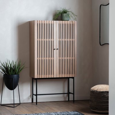 Batala Japandi Oak Slatted Tall Sideboard SO'HOME