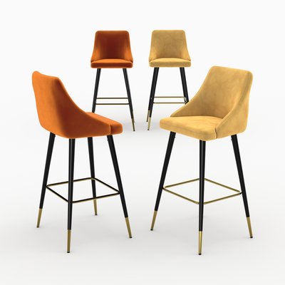 Pack 4 chaises de bar en velours et 77,5 cm - ARISTOTE RENDEZ-VOUS DÉCO