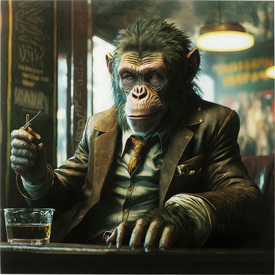 Tableau en verre singe au bar 100x100cm KARE DESIGN