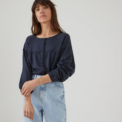 Футболка с круглым вырезом на пуговицах с покроем в стиле блузки LA REDOUTE COLLECTIONS