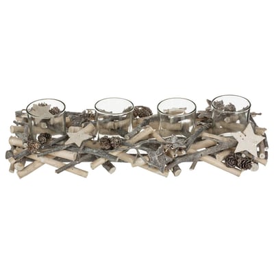 Photophore centre de table buche avec 4 photophores bois blanc ATMOSPHERA