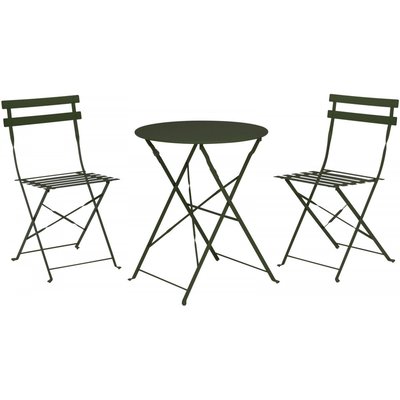 Set table + 2 chaises de jardin pliable en métal vert foncé Bistrot WADIGA