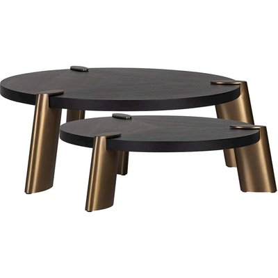 Table basse design ronde effet chêne et acier  charbon RECOLLECTION