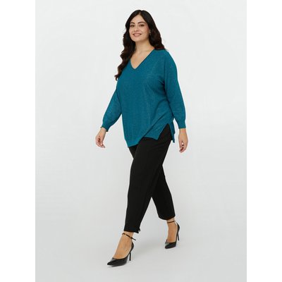 Pull fil textile avec col en V, bords à côtes et fentes dans le bas FIORELLA RUBINO