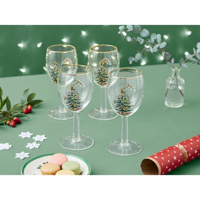 Set of 4 Christmas Tree Wine Glasses SPODE