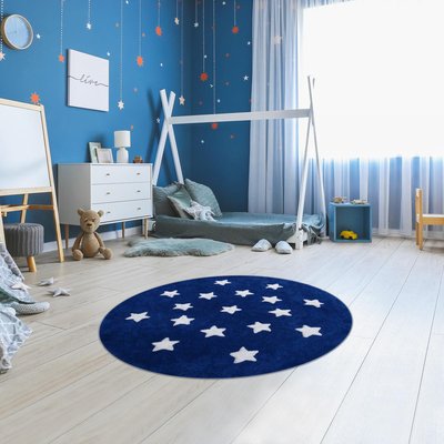 Tapis rond fait à la main en coton motif enfant ETOILE R UN AMOUR DE TAPIS