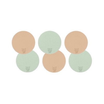 Sous-verre rond réversible - 6 pièces - Cuir recyclé rose pâle et vert pâle BJORN