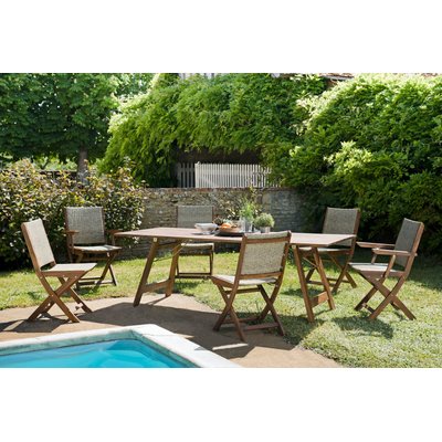 Salon de jardin bois acacia table de jardin pliante 220x90cm + 6 chaises et fauteuils pliants rotin synthétique SUMMER PIER IMPORT
