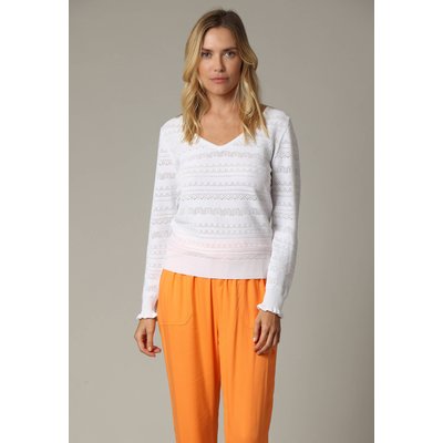 Pull en maille ajourée avec col V et détail ondulé sur les manches JUNA DEELUXE