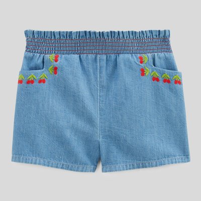 Short taille élastique brodé en denim en coton BIO GOTS BOUT'CHOU
