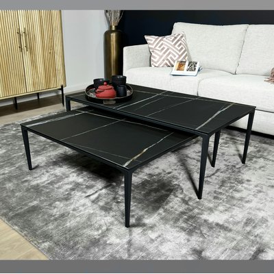 Table basse gigogne en céramique noire marbrée (lot de 2) LOMBARDIE PIER IMPORT