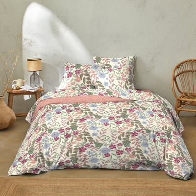 Parure de lit en coton motif floral rose, DALHIA C DESIGN HOME TEXTILE