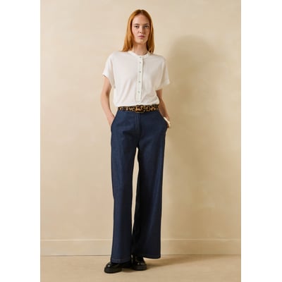 Pantalon droit et large en jean taille haute LA FEE MARABOUTEE