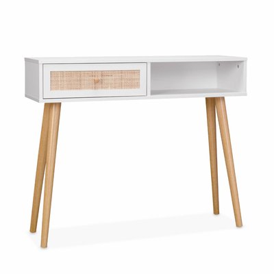 Console scandinave effet bois et cannage 1 tiroir BOHÈME SWEEEK