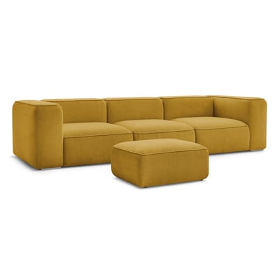Canapé droit fixe 4 places en tissu texturé avec pouf, ZEPHYR BOBOCHIC