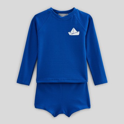 Maillot de bain tee-shirt manches longues et short uni BOUT'CHOU