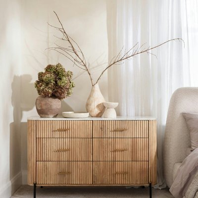 Commode en bois de manguier et marbre 6 tiroirs MASSA PIER IMPORT