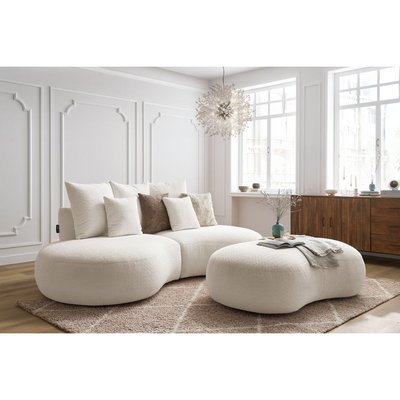 Canapé droit fixe 5 places en tissu bouclette avec pouf, SAINT-GERMAIN BOBOCHIC