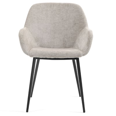 Chaise repas avec accoudoirs tissu chenille  pied métal ZAGO