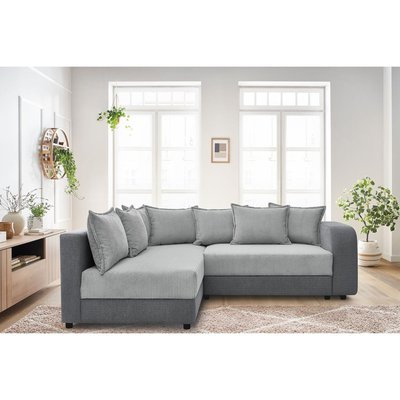 Canapé d'angle convertible 3 places en tissu velours côtelé et tissu chiné, BASILE BOBOCHIC