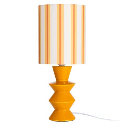 Lampe à poser céramique jaune et abat-jour rayé 18x18x44cm WADIGA