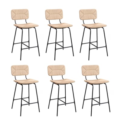 Lot de tabourets de bar et d'ilot en métal et assise rotin 65cm TIDRA|Lot de 6 | Lot de 6 MOB IN