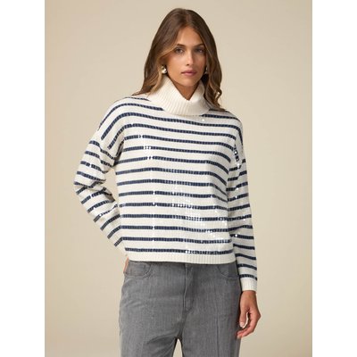 Pull col roulé réalisé en FIL de laine mélangée traité à rayures horizontales OLTRE