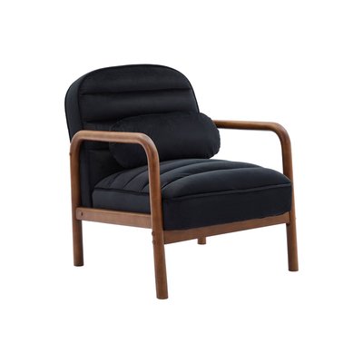 Fauteuil scandinave bois d'hévéa teinté noyer et velours AMELIE SWEEEK